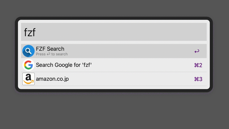 fzf in Alfred, narrowing results as keywords are added